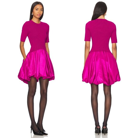 Jonathan Simkhai Kenny Magenta Pink Bubble Hem Knit‎ Taffeta Mini Dress Size M - Picture 12 of 12
